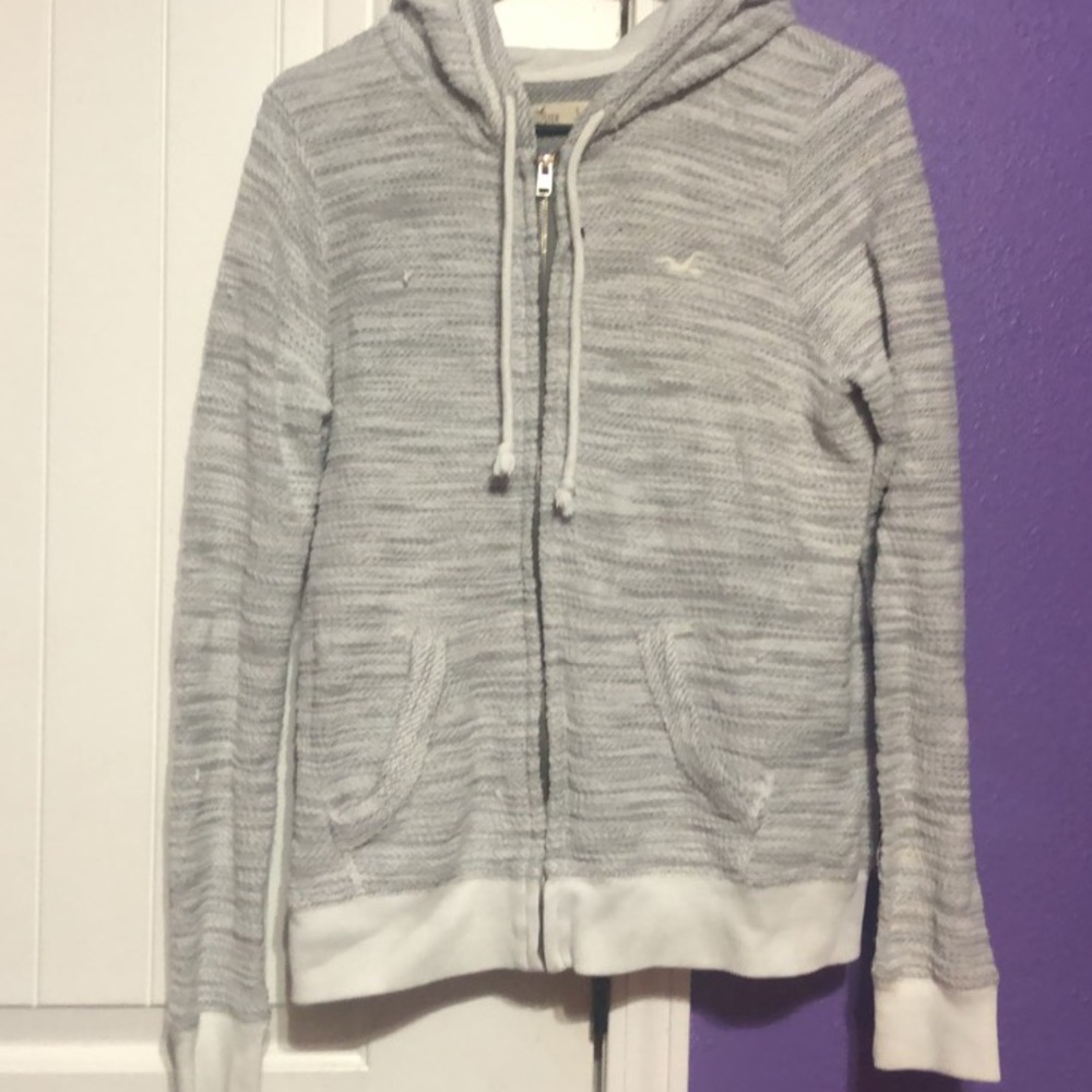 White and gray Hollister jacket.